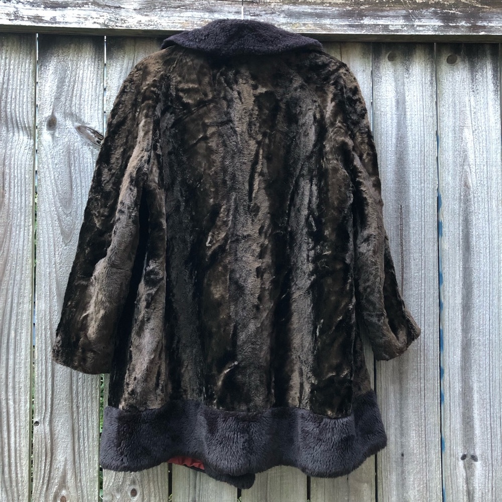Vintage Fur Coat Double Breasted Mid Length Size XL Brown Black - Picture 10 of 16